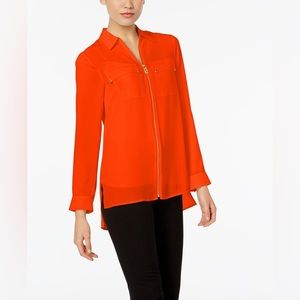EUC Michael Kors Tangerine zip front blouse size M